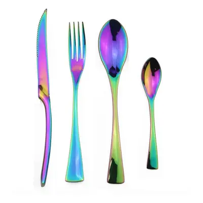 (multicolor) Pcs Shiny Black Dinnerware Cutlery Set Stainless Steel Sharp Steak Dinner Knives Fo