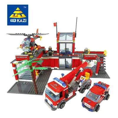 (as the picture) Fire Department Building Bricks Blocks With Red Helicopter And Cars Gift Toys F