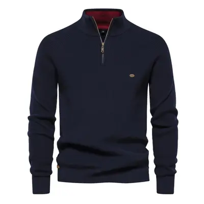 (navy, 55-65 kg) New Autumn Cotton Zipper Cardigans For Men Fashion Casual Social Men Sweaters S