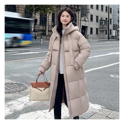 (khaki, M) Winter Warmth Korean Style Loose Cotton Coat For Women With Hong Kong Style, Mid-leng