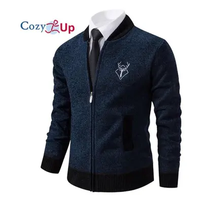 (navy blue, 2XL) Cozy Up Spring Men&apos;s Cardigan Sweater Coat Top Zipper Slim Fit Standing Ne