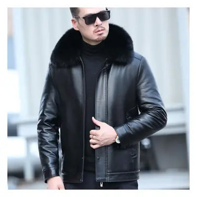 (black, 6XL) Winter New Leather Leather Jacket Men&apos;s Thickened Casual Sheepskin Fur Integra