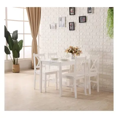 (White) WestWood Quality Solid Wooden Dining Table and Chairs Set Kitchen