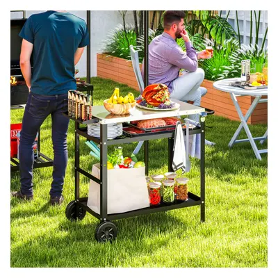 Outsunny BBQ Trolley with Stainless Steel Top, Movable Pizza Table