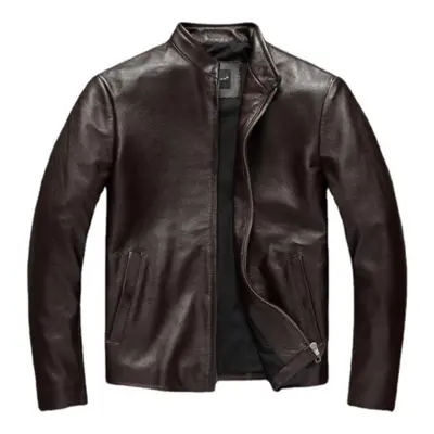 (saddle brown, L) Chinese Size Black Brown Casual Mens Jackets Real Cowhide Genuine Leather Jack