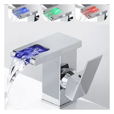 (white, short) Led Luminous Faucet Waterfall Water Hot&cold Temperature Control Discoloration Th