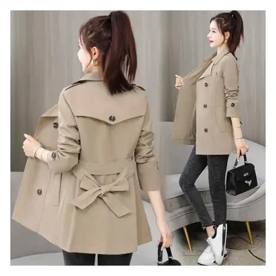 (khaki, XXL) Spring Autumn Trench Coat Women Clothes Slim Long-sleeved Short Windbreaker With Be