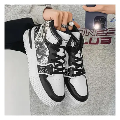 (black, 40) New High Top Chinese Wind Dragon Couple Fashion Women Shoes Student Shoes Men Sneake