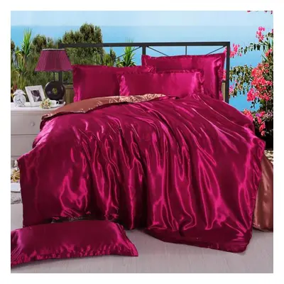 (wine red, 1.5 x m(3 pcs)) Solid Color Bedclothes Black Silk Bedding Home Textile Bedclothes