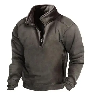 (gray, S) Men&apos;s Fleece Warm V-neck Zipper Sweatshirt Outdoor Sports Coats Pullover Men&apos