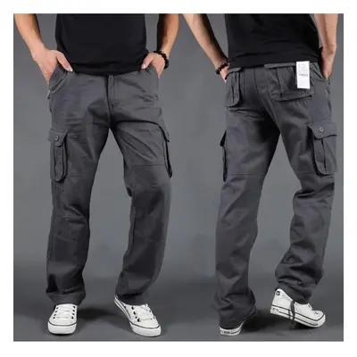 (grey, L) Side Zipper Pockets Cargo Harem Joggers Pants Men Tactical Casual Harajuku Streetwear 