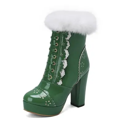 (green, 45) Women Ankle Boots Round Toe Platform Thick High Heels Zipper Short Boot Ladies Fashi