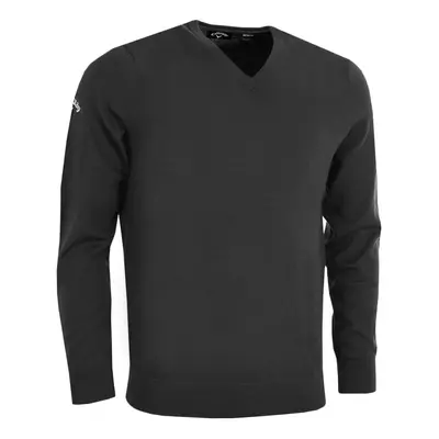 (S, Black Onyx) Callaway Mens Ribbed V Neck Merino Sweater