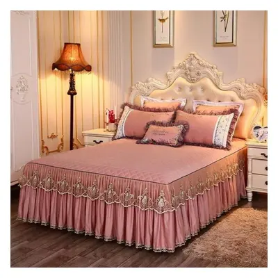 (deep peach, Skirt sheet 180x200cm) (no Pillowcase)bedding Sets Textile Princess Lace Quilted Be