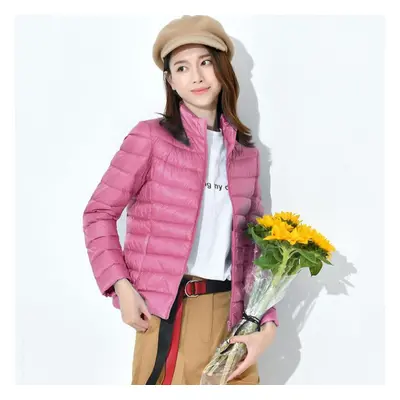 (pink, 5XL) Women&apos;s Down Jacket Winter Short Hooded Warm Slim Fashion Solid Color Jacket