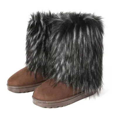 (ash black, 41) Women&apos;s New Winter Fur One-piece Imitation Raccoon Fur Warm Snow Boots Furr