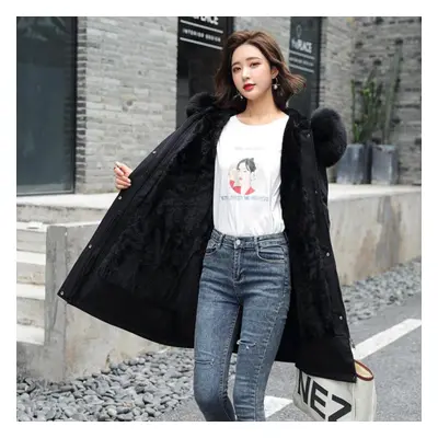 (black, XXXL) Shinedress Winter Women&apos;s Cotton-padded Jacket Mid-length Large Fur Collar Pl