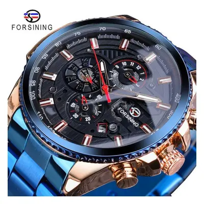 (blueberry) Forsining2022 New Three-disc Sports Automatic Mechanical Strap Calendar Men&apos;s T