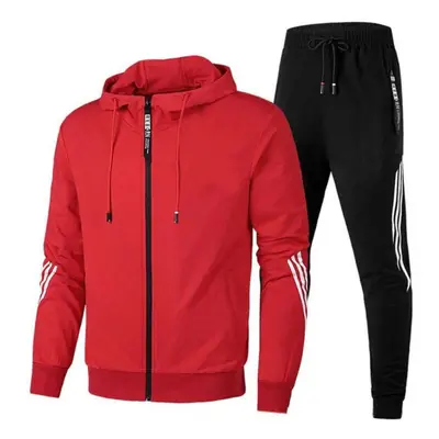 (red, XXXXL) Large Size Men&apos;s Autumn And Winter Fashion Casual Tracksuit Set Jacket Sweatpa