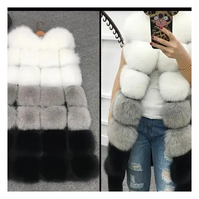 (grey, XXL) Women&apos;s Fashion Sleeveless Winter Thicken Artificial Faux Fur Winter Parka Vest