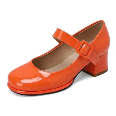 (orange, 46) Patent Pu Leather Orange Red Closed Toe Women Pumps Big Size 48 Mature Lady Office 