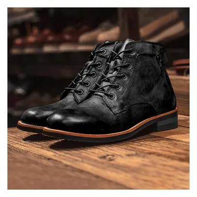 (black, 44) Customized Handmade Leather Men Boots Retro Round Toe Ankle Boots Casual Boots For M