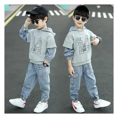 (blue, 110) Boys Autumn Suit Korean Version Fashion Pullover Spring Children&apos;s Two-piece To