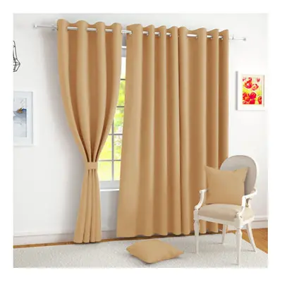 (90" width x 90" drop, Beige) Luxury Insulated Heavy Thermal Blackout Eyelet Curtains Ring Top R