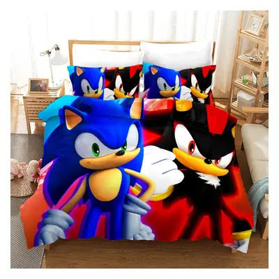 (Double-200x200cm, 15) Sonic Kids Single Double Bed Linen 3D Duvet Cover Set