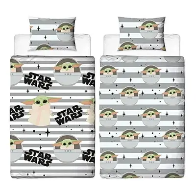 CnA Stores Star Wars Mandalorian Baby Yoda Grogu Single Duvet Cover Bedding set Reversible, Grey