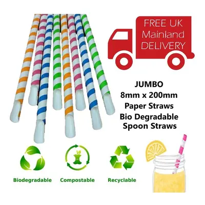 (2000x Slush Smoothie Spoon Straws) 8x200mm Slush Puppie Paper Spoon Straws Smoothie