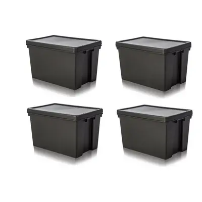 4x 45L Storage Box Black Upcycled Plastic Wham Box 49cm x 39cm x 32cm