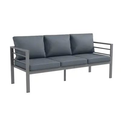 Outsunny 3-Seater Aluminium Garden Bench w/ Cushions, Backrest & Armrest, Grey