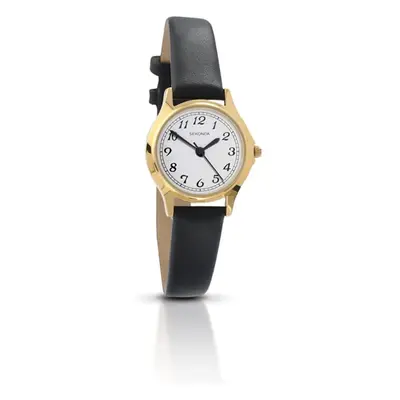 Sekonda Ladies Analogue Gold Plated White Dial Black Strap Casual Watch