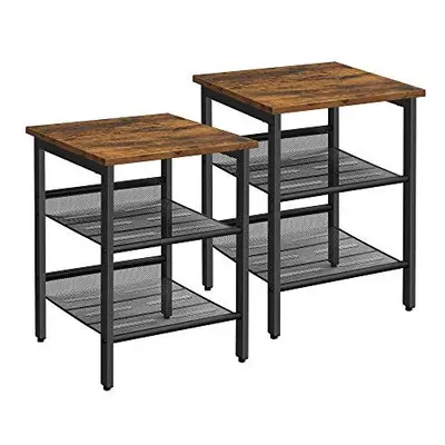 VASAGLE Side Table Set, Nightstand, Industrial Set of Bedside Tables, with Adjustable Mesh Shelv