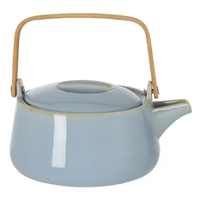 Light Blue Porcelain Teapot With Natural Wooden Handle,Porcelain Teapot With Drip-Free Spout,Cer