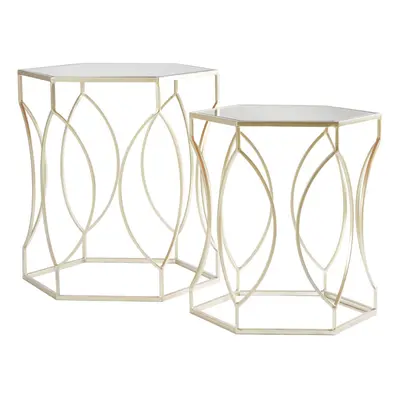 Sleek Set Of Two Champagne Finish Tables, Metallic Champagne Frame Side Table, Sleek Small Table