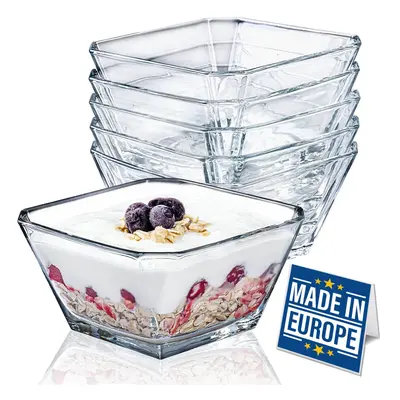 Premium Design Stackable Glass Dessert Bowls Set of 6, 300ml, 100% Lead Free Sundae Ice Cream Bo