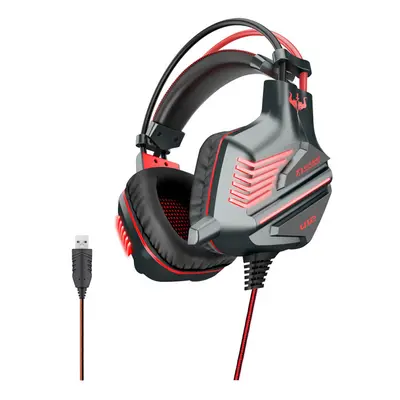 (Black+Red) Wired Gaming Headset USB 7.1 Channel 50mm Bass Stereo Sound LED Light Headphone with