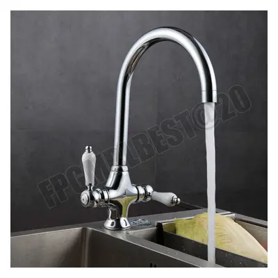 Swivel spout Twin Lever Kitchen Sink Mixer Taps Chrome Monobloc Basin Sink Tap