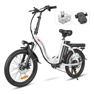 (White) SAMEBIKE Electric Bike CY20 For Adults, 36V 12AH Battery, City Commuting Motor Ebike Ele