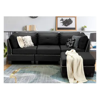 (Black) YODOLLA 225CM Seater Modern Sectional Sofa with Ottoman