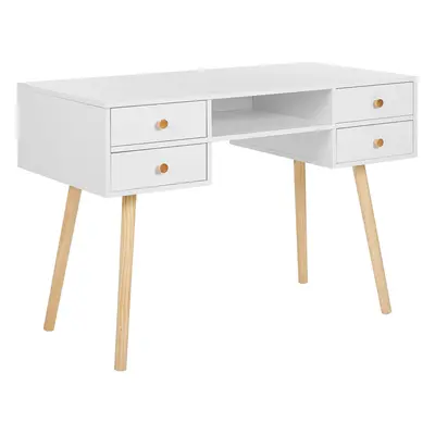 4 Drawer Home Office Desk with Shelf x cm White LEVIN