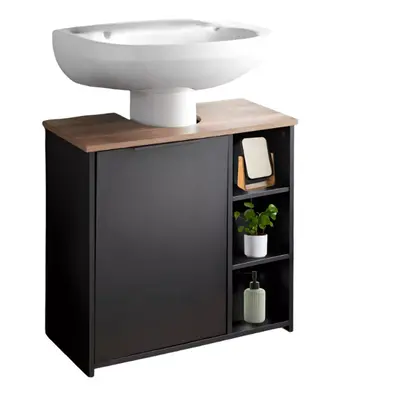 Black Under Sink Storage Cabinet - Bathroom Organizer with Shelves