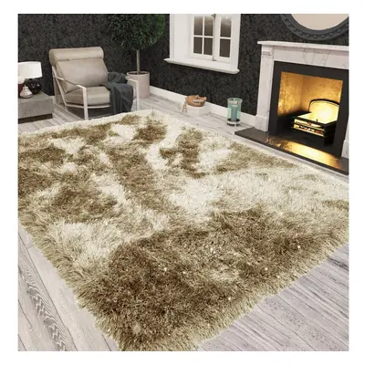 (Cream) Non Slip Shaggy Sparkle Living Room Carpet Rugs