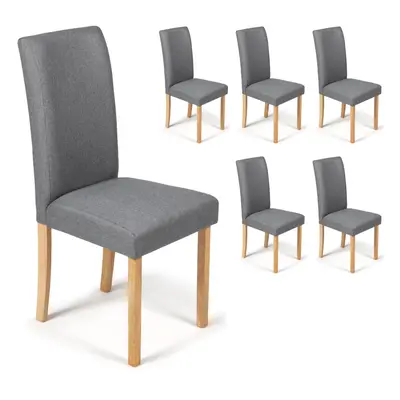 (Grey Marl Fabric, 6) Torino Chairs With Oak Legs | Faux Leather Dining Chairs