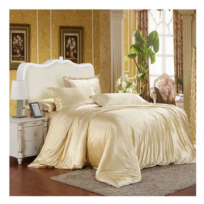 (Camel, King) 4pc Comfortable Satin Silk Fitted Sheet Bed Flat Sheet Bedding Set Pillow Case