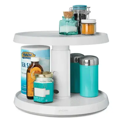 YouCopia 2-Tier Height Adjustable Crazy Susan Kitchen Cabinet Turntable and Spice Organizer