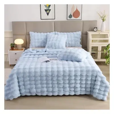 (blue, 100*160CM) Rabbit Fur Thickened Double Layer Warm Sofa Napping Blanket Faux Fur Blanket