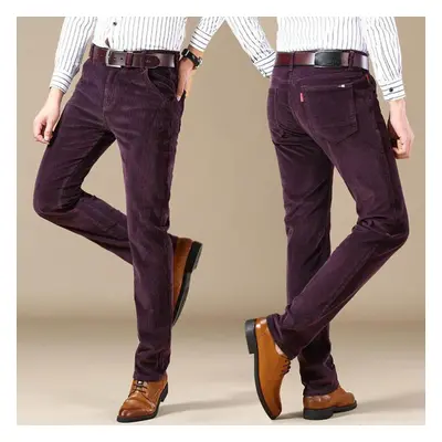 (wine red, 34) Autumn Winter New Men&apos;s Corduroy Casual Pants Business Fashion Solid Color E